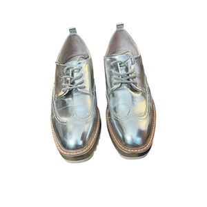 Zara Silver Metallic Platform Brogues